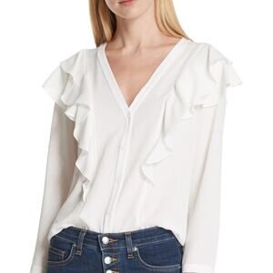Veronica Beard White Ruffled Classy Top Size 6